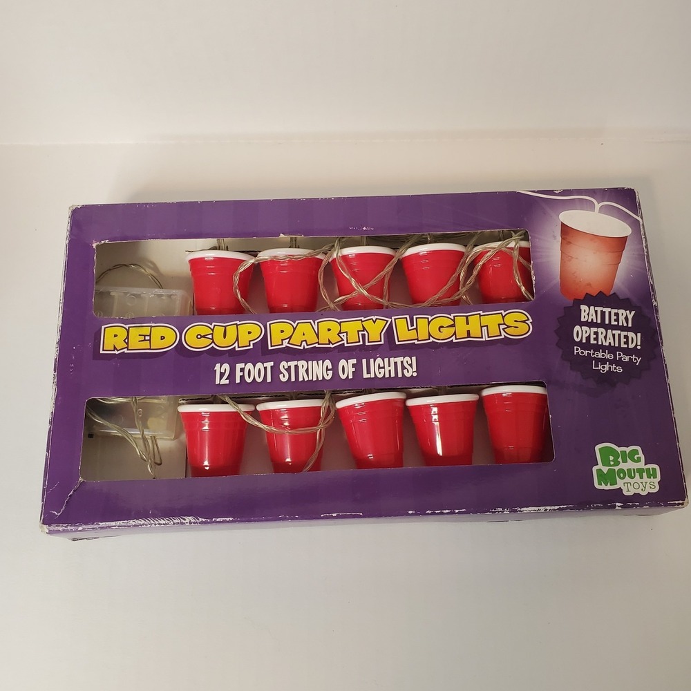 Red Party Cup Battery Operated Indoor Outdoor String Lights 12 Cups 12 Ft. - NEW